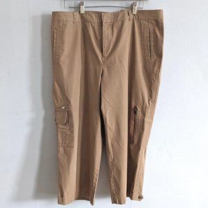100% cotton CHAPS Tobacco Cargo Mid Rise Barrel Leg Crop Ankle Pants sz 14